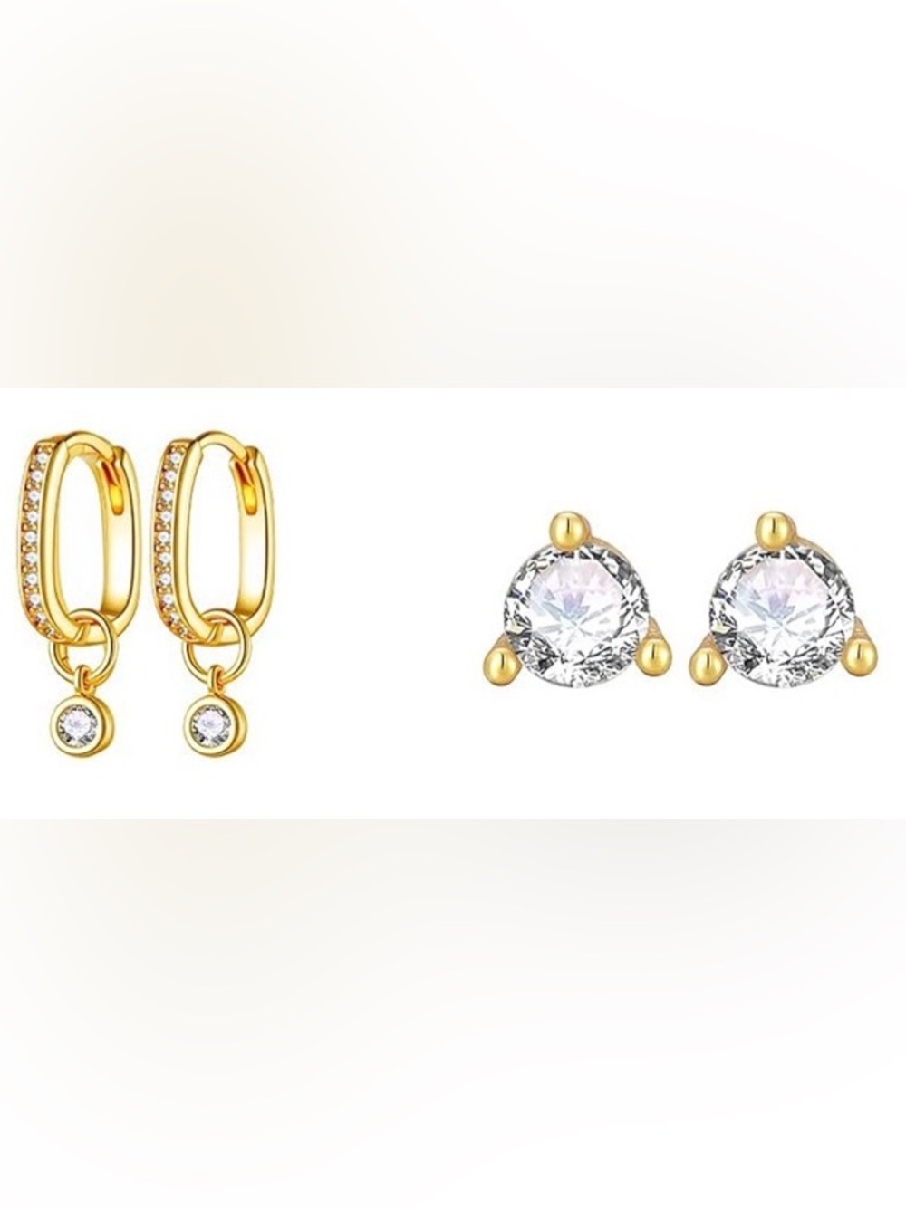 #218 Gold Plated Cubic Zirconia Huggie and Stud Earring Set - Gold